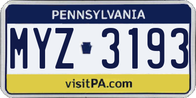 PA license plate MYZ3193
