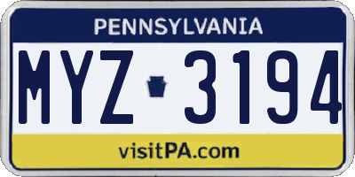 PA license plate MYZ3194