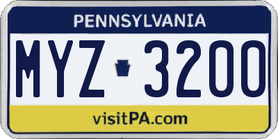 PA license plate MYZ3200