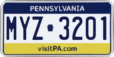 PA license plate MYZ3201