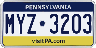 PA license plate MYZ3203