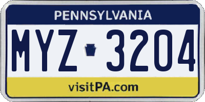 PA license plate MYZ3204