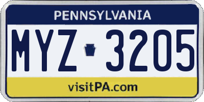 PA license plate MYZ3205