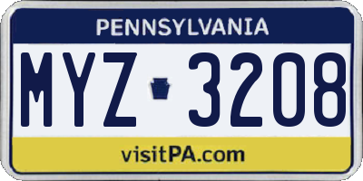 PA license plate MYZ3208
