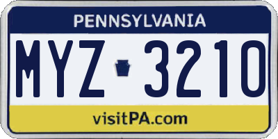 PA license plate MYZ3210