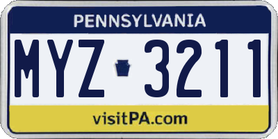 PA license plate MYZ3211