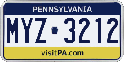 PA license plate MYZ3212