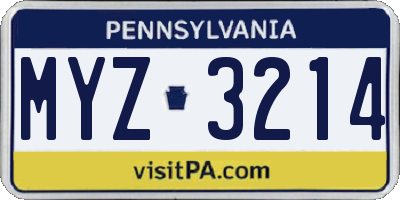 PA license plate MYZ3214