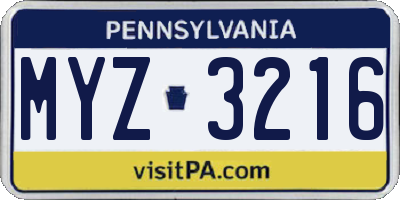 PA license plate MYZ3216