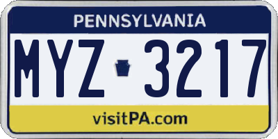 PA license plate MYZ3217