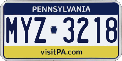 PA license plate MYZ3218