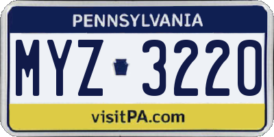 PA license plate MYZ3220
