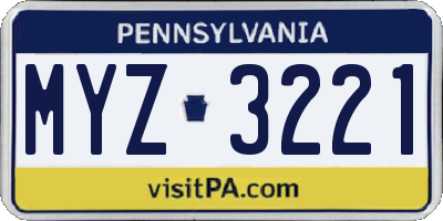 PA license plate MYZ3221