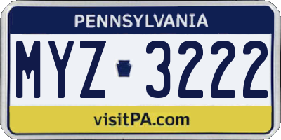 PA license plate MYZ3222