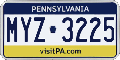 PA license plate MYZ3225