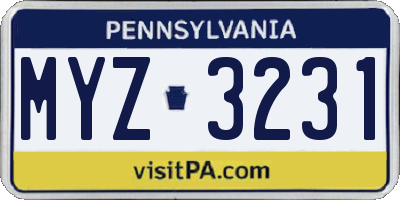 PA license plate MYZ3231