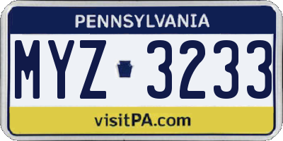 PA license plate MYZ3233