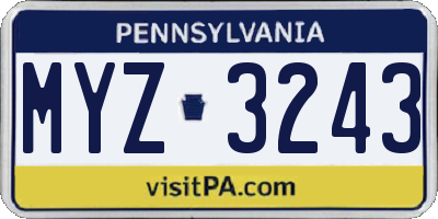 PA license plate MYZ3243