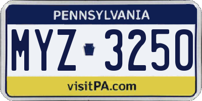 PA license plate MYZ3250