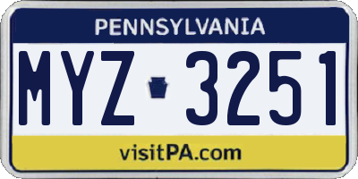 PA license plate MYZ3251