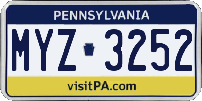 PA license plate MYZ3252