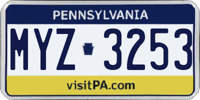 PA license plate MYZ3253