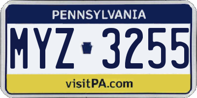PA license plate MYZ3255