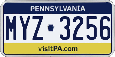 PA license plate MYZ3256