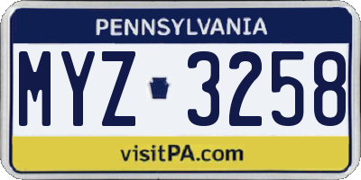 PA license plate MYZ3258