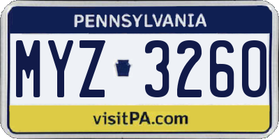 PA license plate MYZ3260