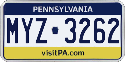 PA license plate MYZ3262