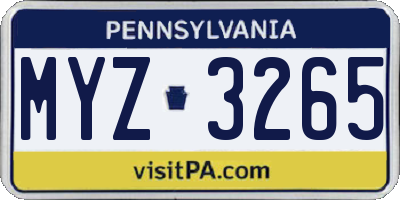 PA license plate MYZ3265