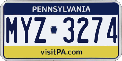 PA license plate MYZ3274