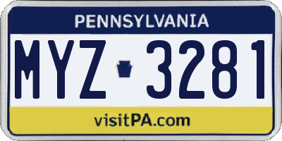 PA license plate MYZ3281