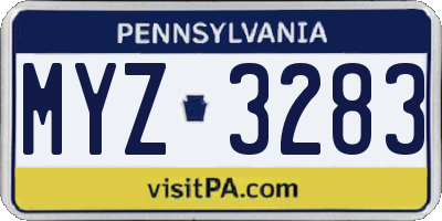 PA license plate MYZ3283