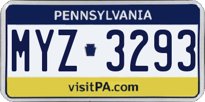 PA license plate MYZ3293