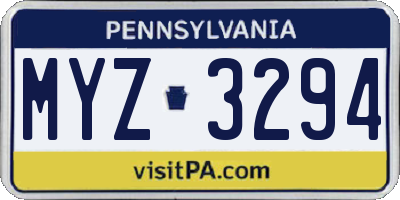 PA license plate MYZ3294