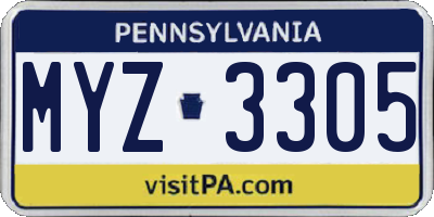 PA license plate MYZ3305