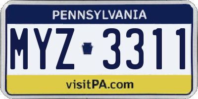 PA license plate MYZ3311