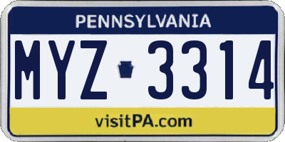 PA license plate MYZ3314