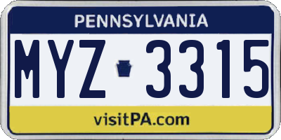 PA license plate MYZ3315