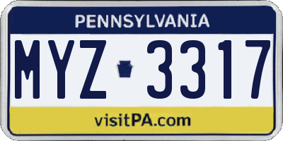 PA license plate MYZ3317