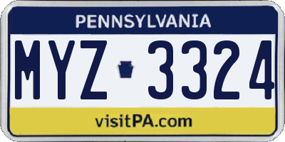 PA license plate MYZ3324