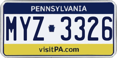PA license plate MYZ3326