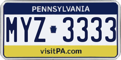 PA license plate MYZ3333