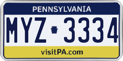 PA license plate MYZ3334