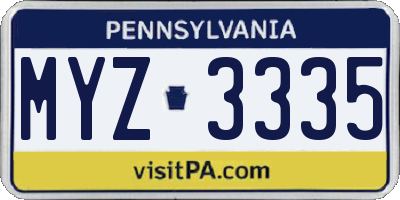 PA license plate MYZ3335