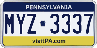PA license plate MYZ3337