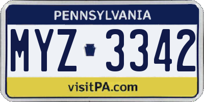 PA license plate MYZ3342