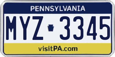 PA license plate MYZ3345